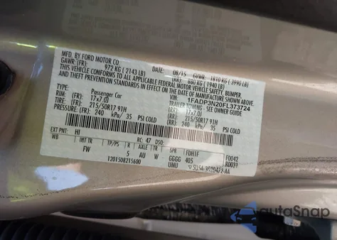 2015 Ford Focus Titanium из США, поврежденный, VIN 1FADP3N20FL373724